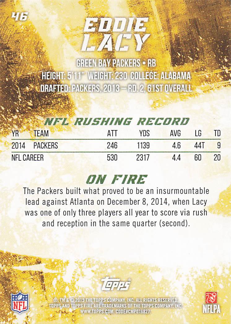 2015 Topps Fire Football Silver Eddie Lacy #46