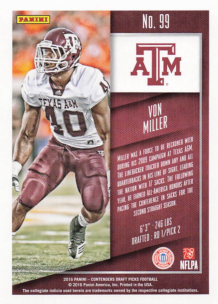 2016 Panini Contenders Draft Picks Football Von Miller #99