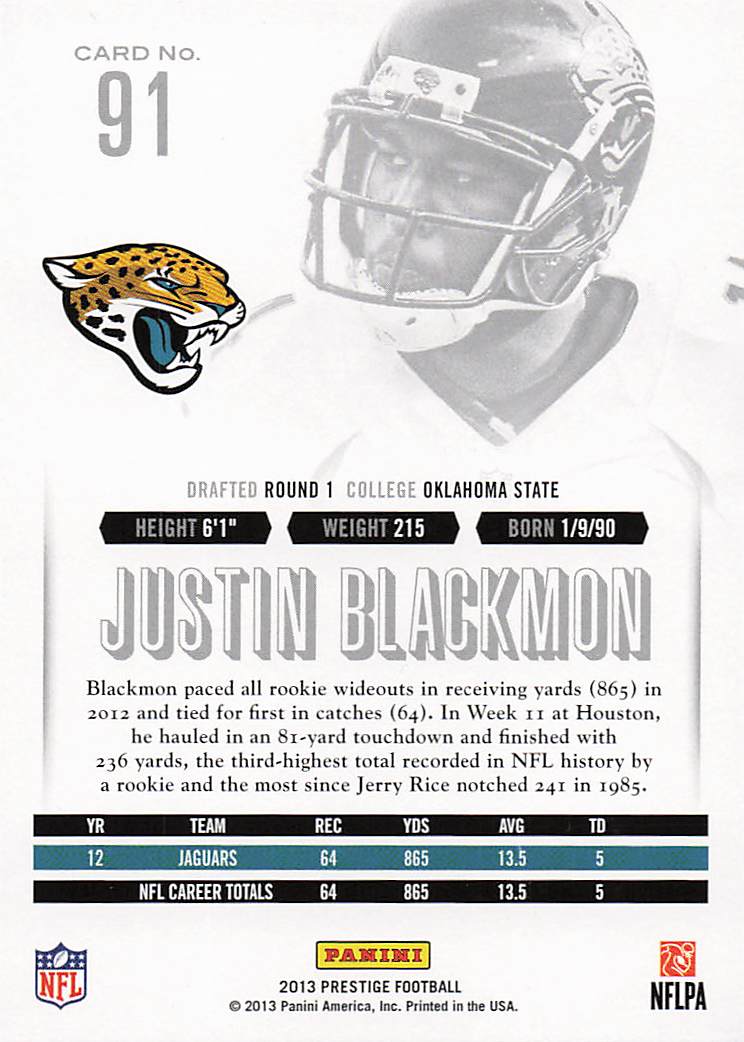 2013 Panini Prestige Football Justin Blackmon #91