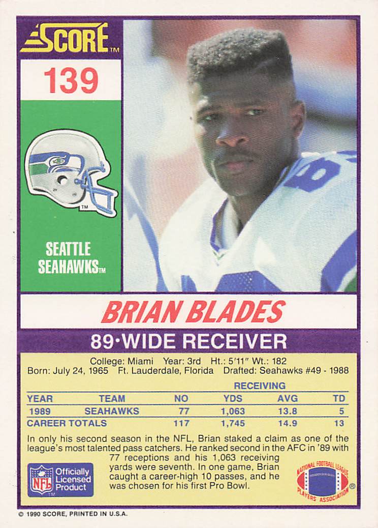 1990 Score Football Brian Blades #139