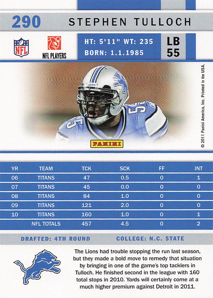 2011 Score Football Factory Set Updates Stephen Tulloch #290