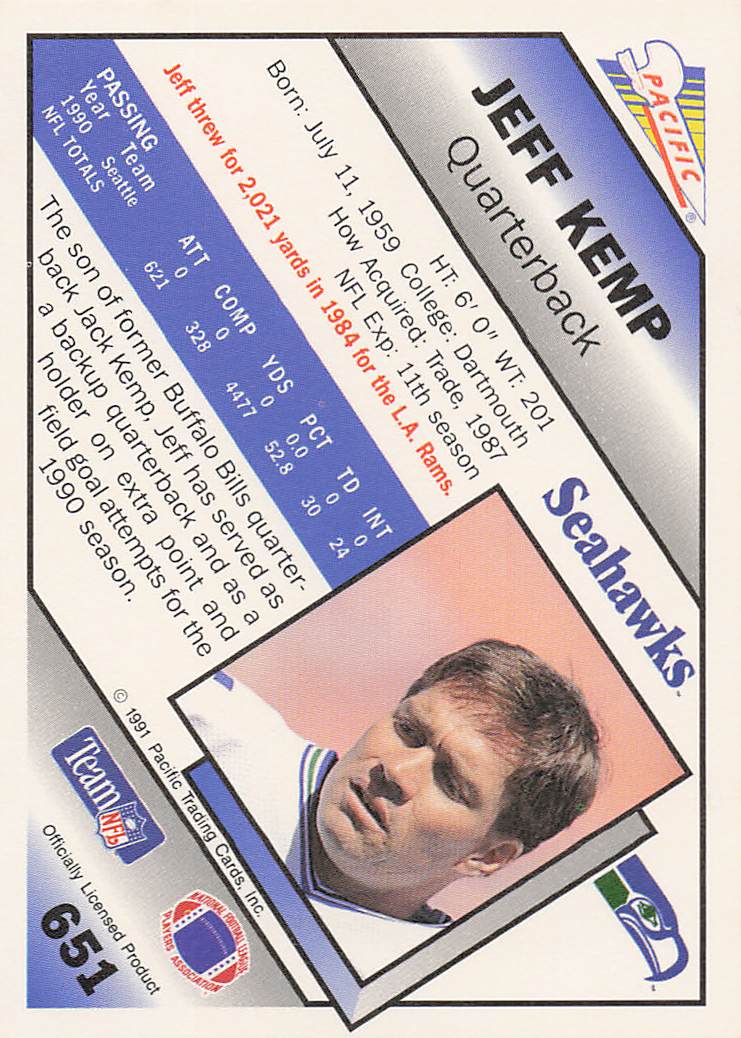 1991 Pacific Football Jeff Kemp #651
