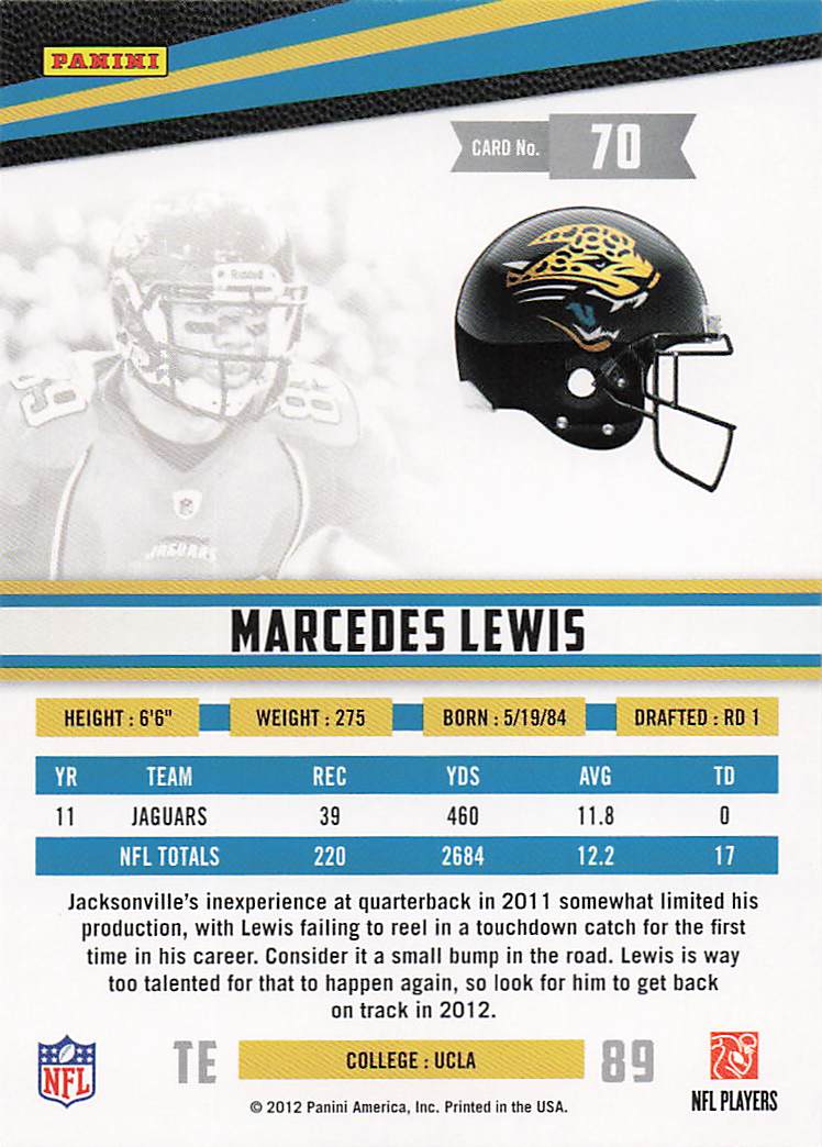 2012 Panini Rookies & Stars Football Marcedes Lewis #70