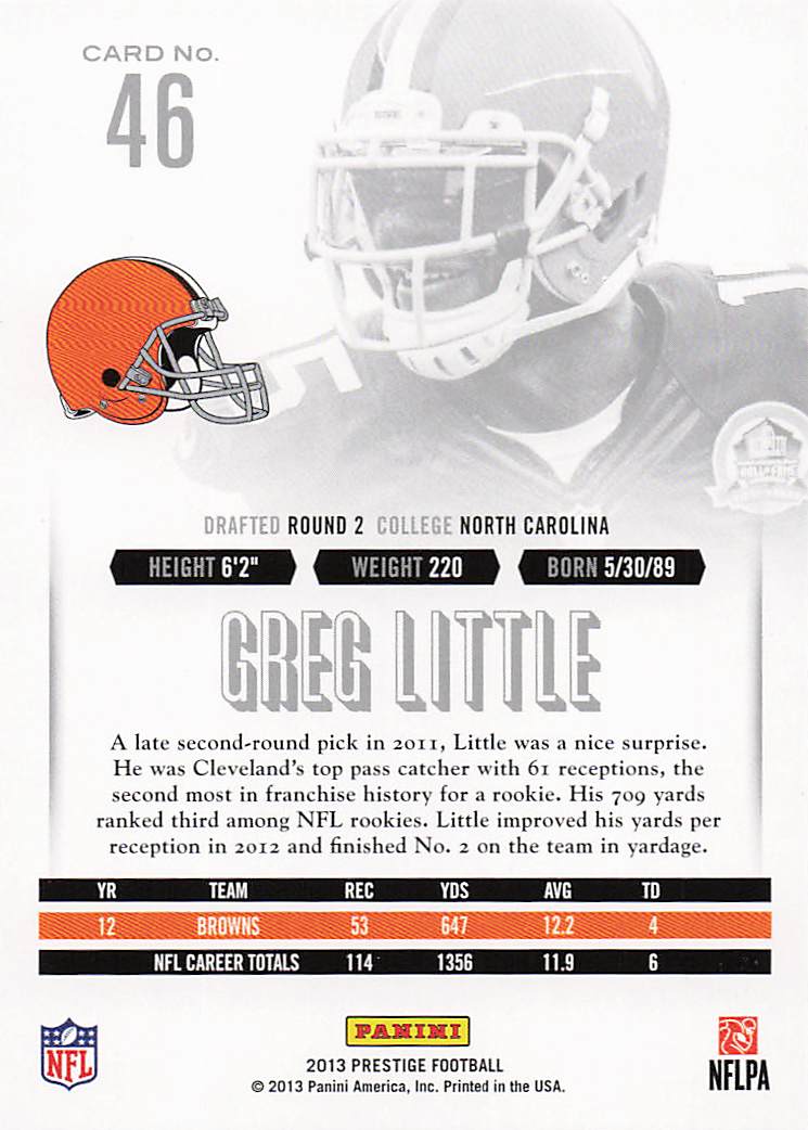 2013 Panini Prestige Football Greg Little #46
