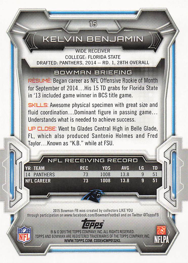 2015 Bowman Football Kelvin Benjamin #15