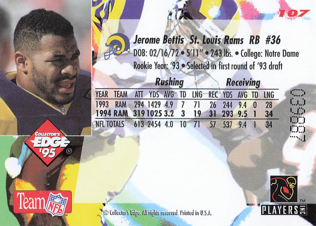 1995 Collector's Edge Football Jerome Bettis #107