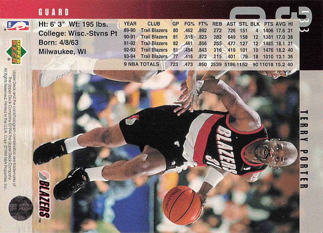 1994-95 Upper Deck Basketball Terry Porter #133
