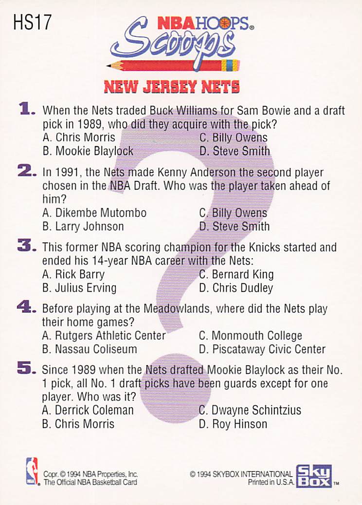 1993-94 Hoops Basketball Scoops Derrick Coleman #HS17