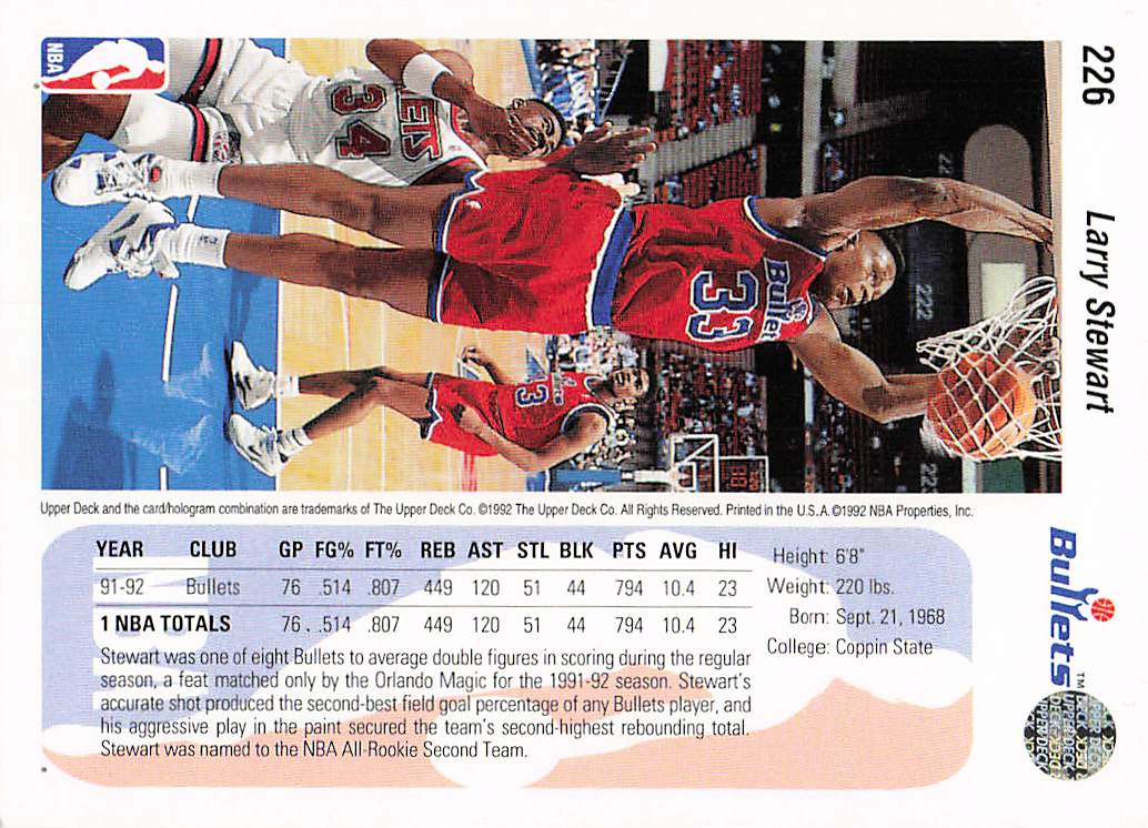 1992-93 Upper Deck Basketball Larry Stewart #226b
