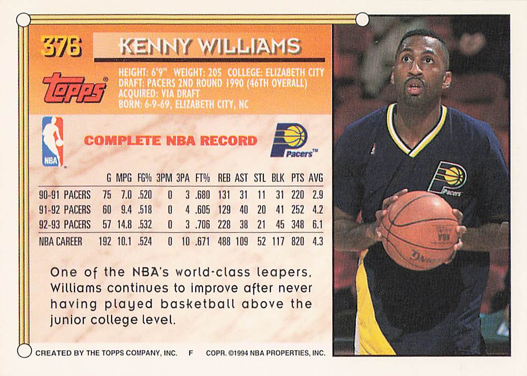1993-94 Topps Basketball Ken Williams #376