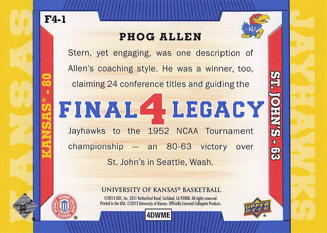2013 Upper Deck University of Kansas Basketball Final 4 Legacy Phog Allen #F4-1