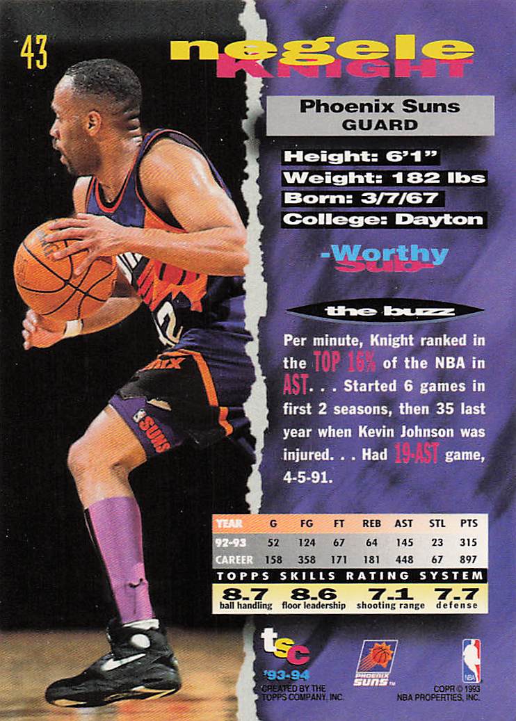 1993-94 Stadium Club Basketball Negele Knight #43