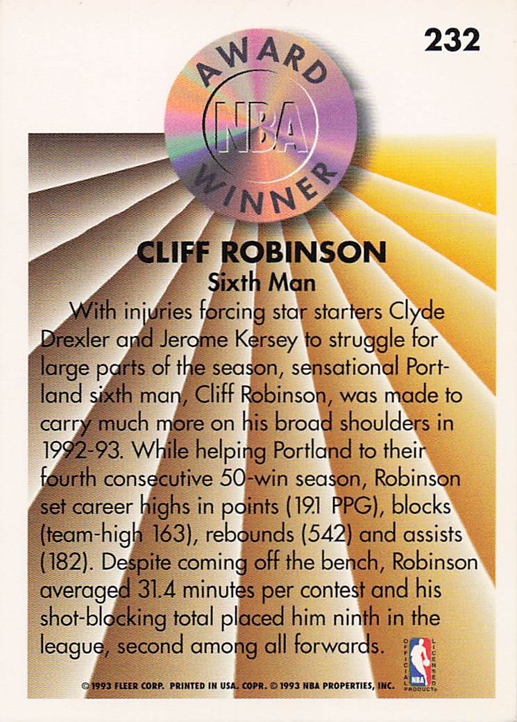 1993-94 Fleer Basketball Clifford Robinson #232