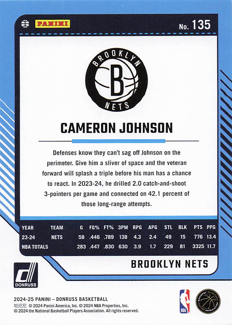 2024-25 Donruss Basketball Cameron Johnson #135
