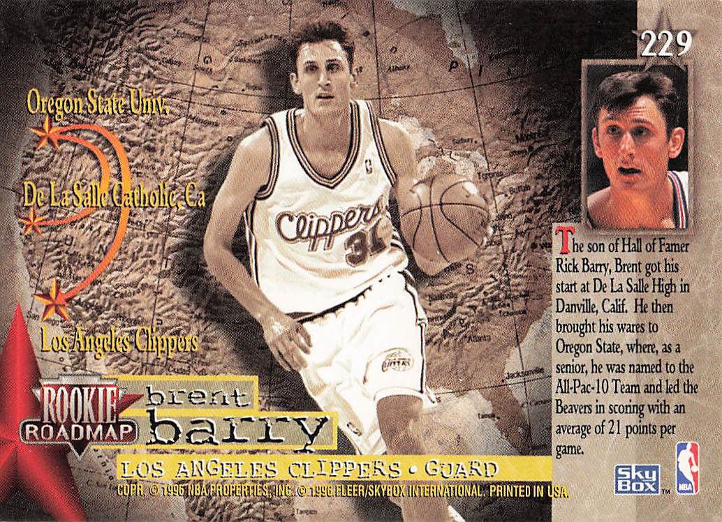 1995-96 SkyBox Premium Basketball Brent Barry #229 Rookie