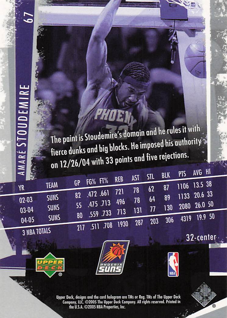 2005-06 Upper Deck Slam Basketball Amare Stoudemire #67
