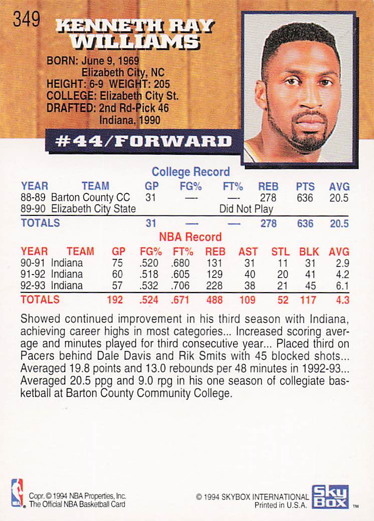 1993-94 Hoops Basketball Ken Williams #349