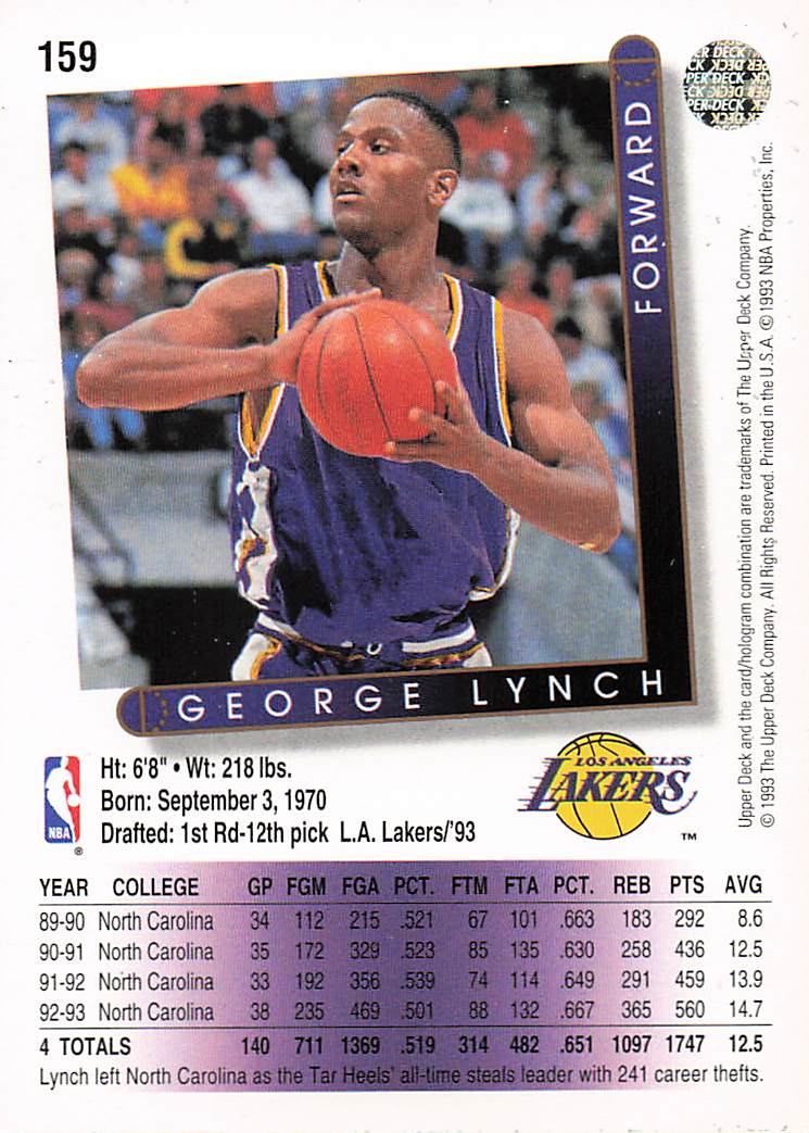 1993-94 Upper Deck Basketball George Lynch #159 Rookie