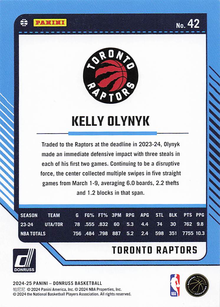 2024-25 Donruss Basketball Kelly Olynyk #42