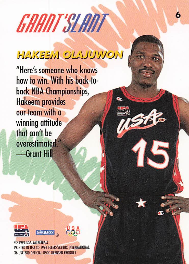 1996 SkyBox USA Basketball Hakeem Olajuwon #6