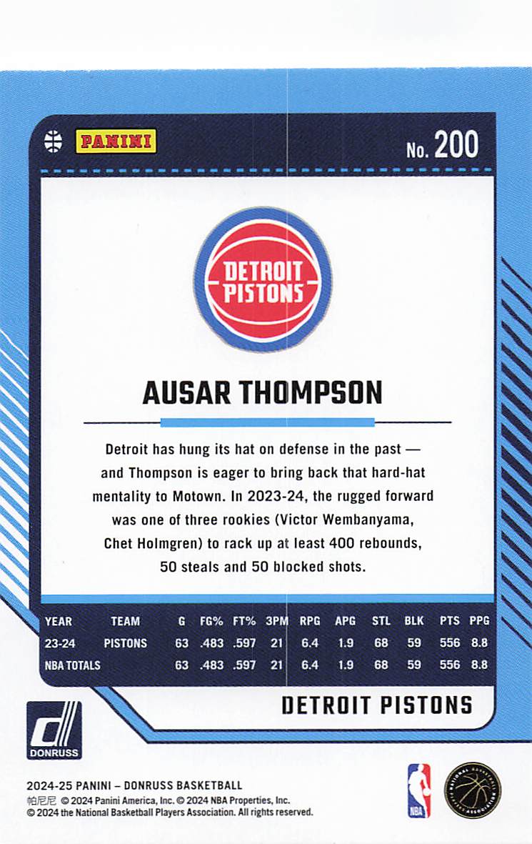 2024-25 Donruss Basketball Ausar Thompson #200