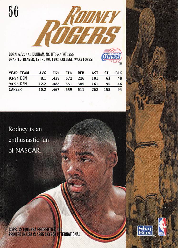 1995-96 SkyBox Premium Basketball Rodney Rogers #56