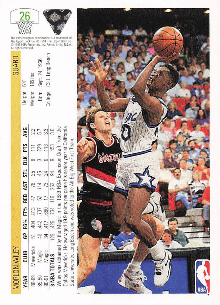 1991-92 Upper Deck Basketball Morlon Wiley #26b