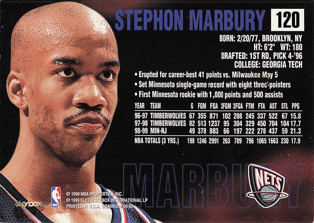 1999-00 SkyBox Dominion Basketball Stephon Marbury #120