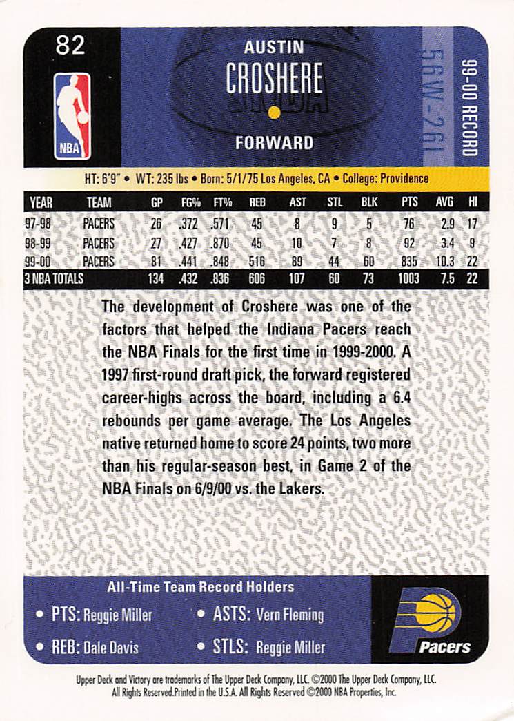 2000-01 Upper Deck Victory Basketball Austin Croshere #82