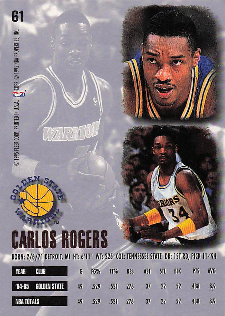 1995-96 Ultra Basketball Carlos Rogers #61