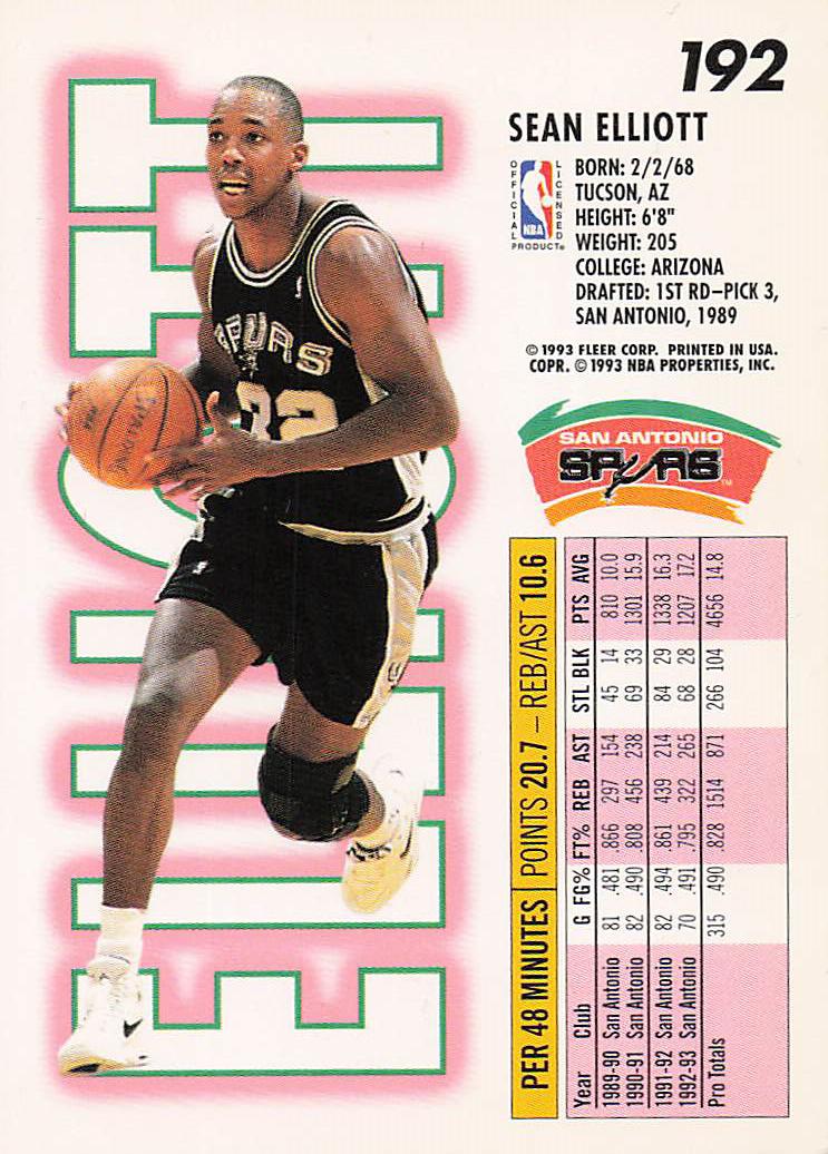 1993-94 Fleer Basketball Sean Elliott #192