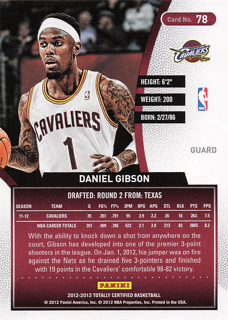 2012-13 Panini Totally Certified Basketball Daniel Gibson #78