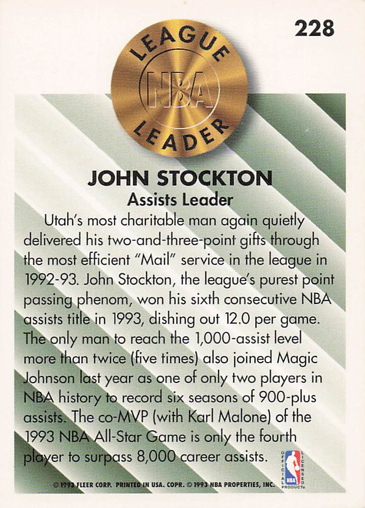 1993-94 Fleer Basketball John Stockton #228