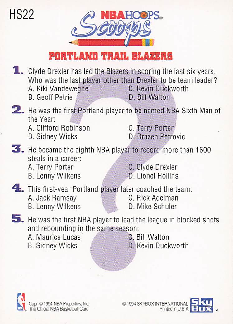 1993-94 Hoops Basketball Scoops Clifford Robinson #HS22