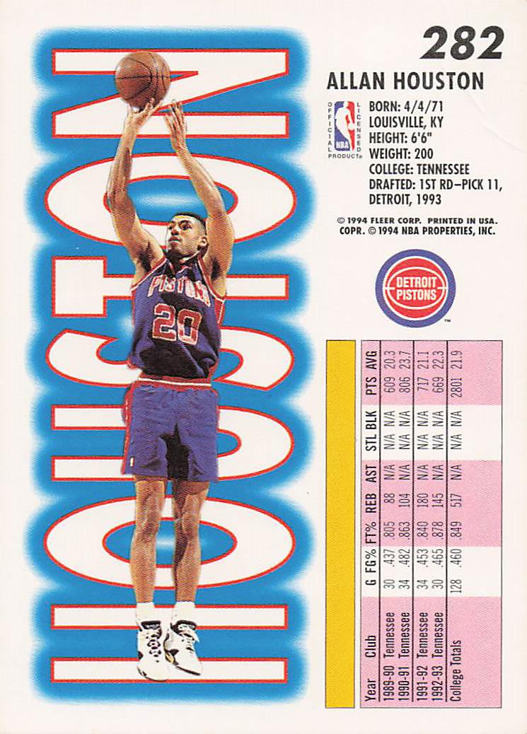 1993-94 Fleer Basketball Allan Houston #282 Rookie