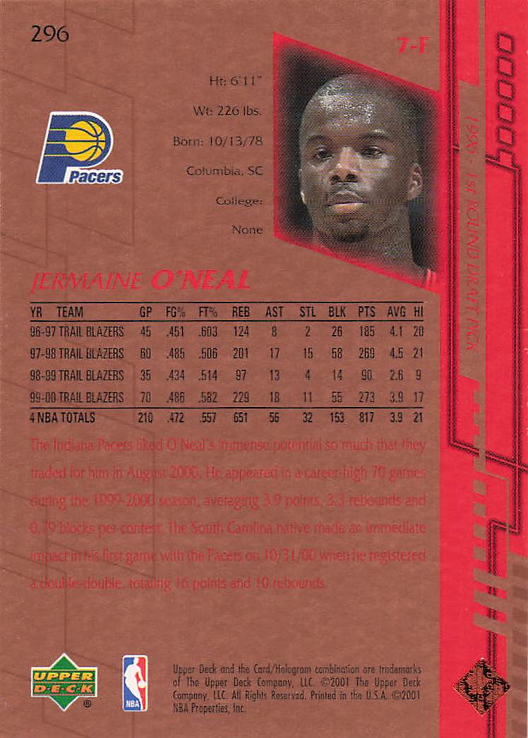 2000-01 Upper Deck Basketball Jermaine O'Neal #296