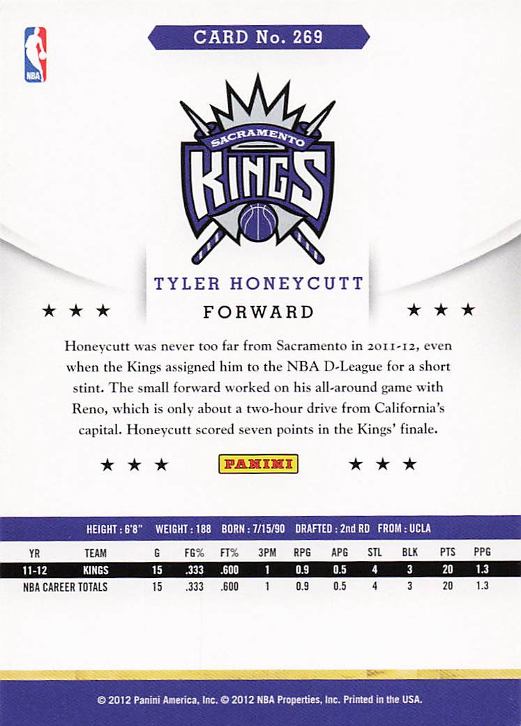 2012-13 Hoops Basketball Tyler Honeycutt #269 Rookie