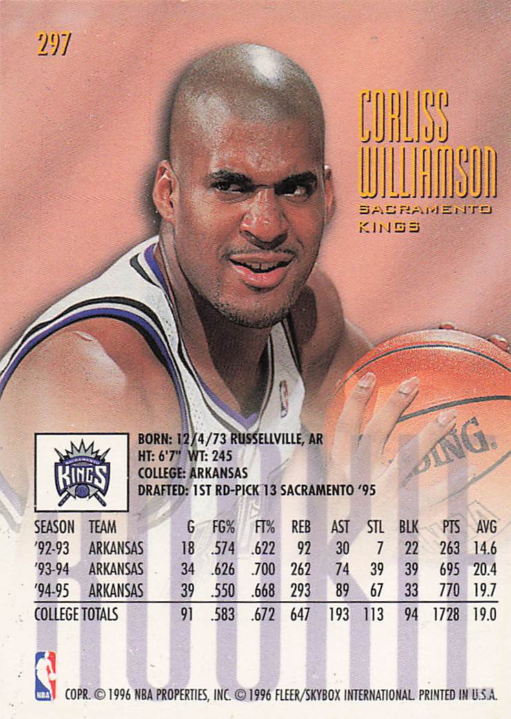1995-96 Ultra Basketball Corliss Williamson #297 Rookie