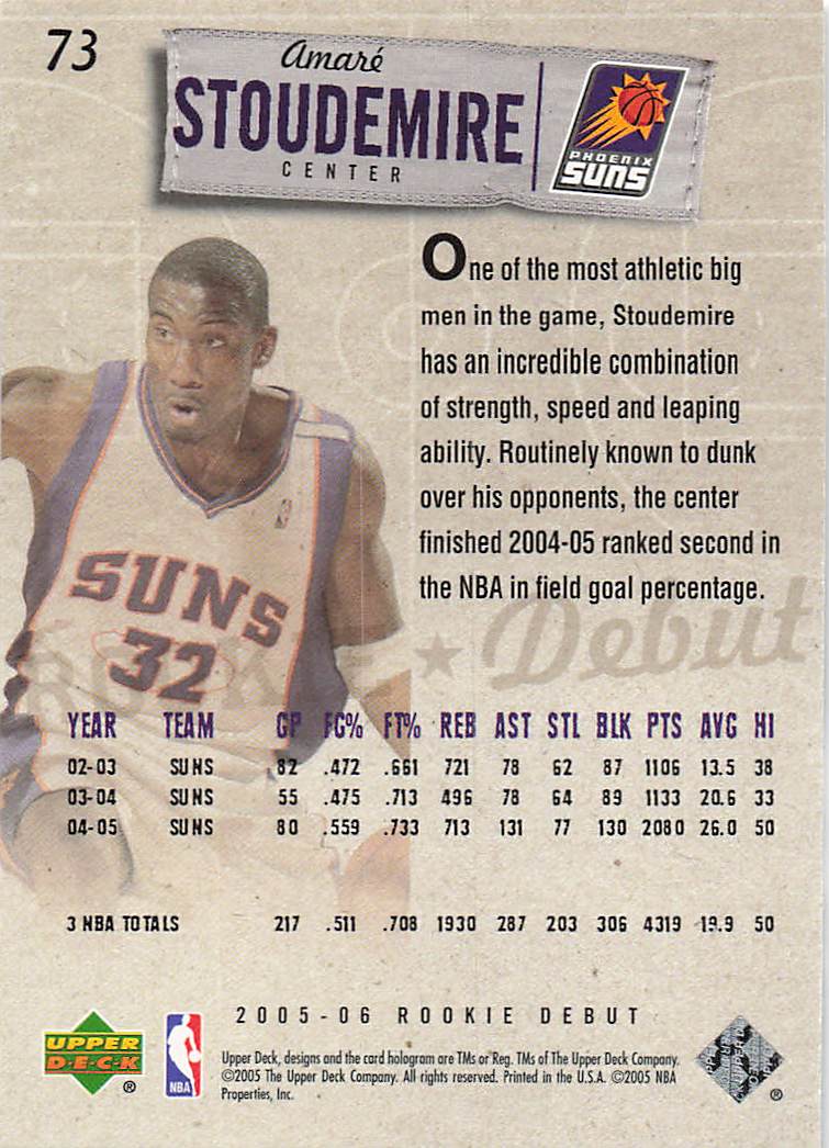 2005-06 Upper Deck Rookie Debut Basketball Amare Stoudemire #73