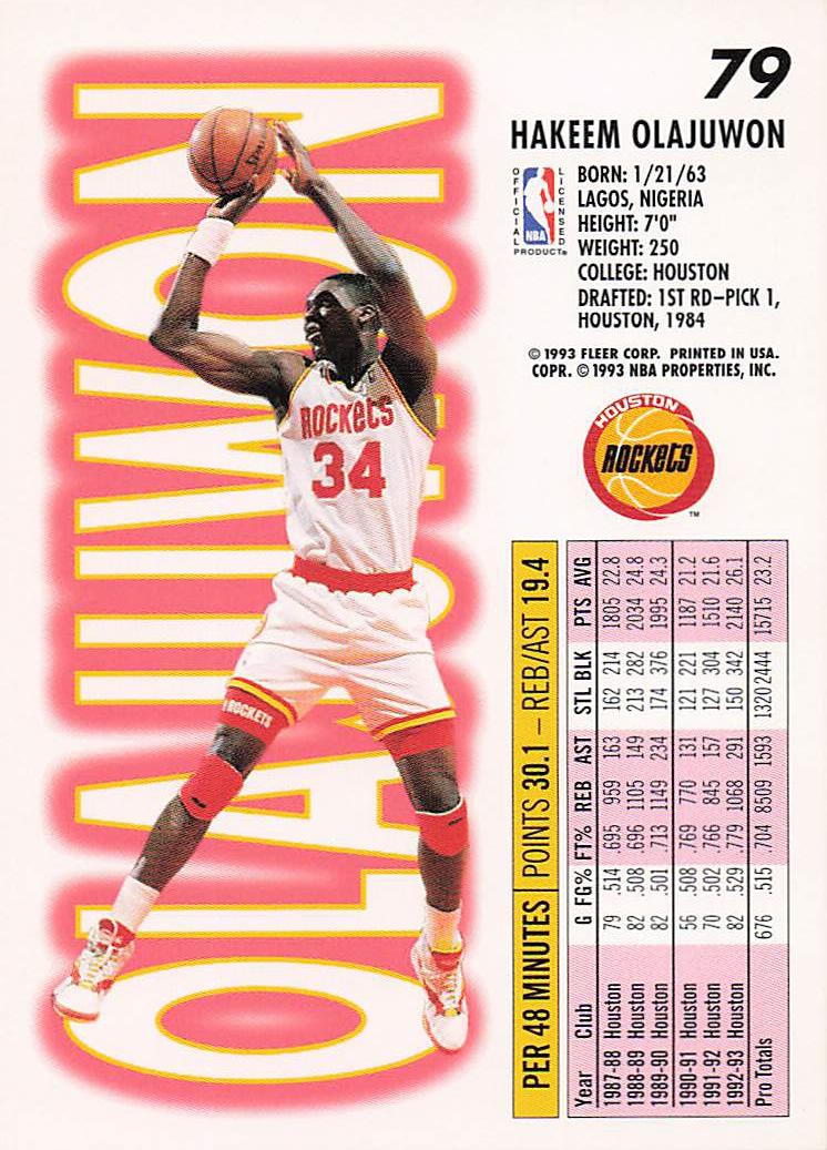 1993-94 Fleer Basketball Hakeem Olajuwon #79