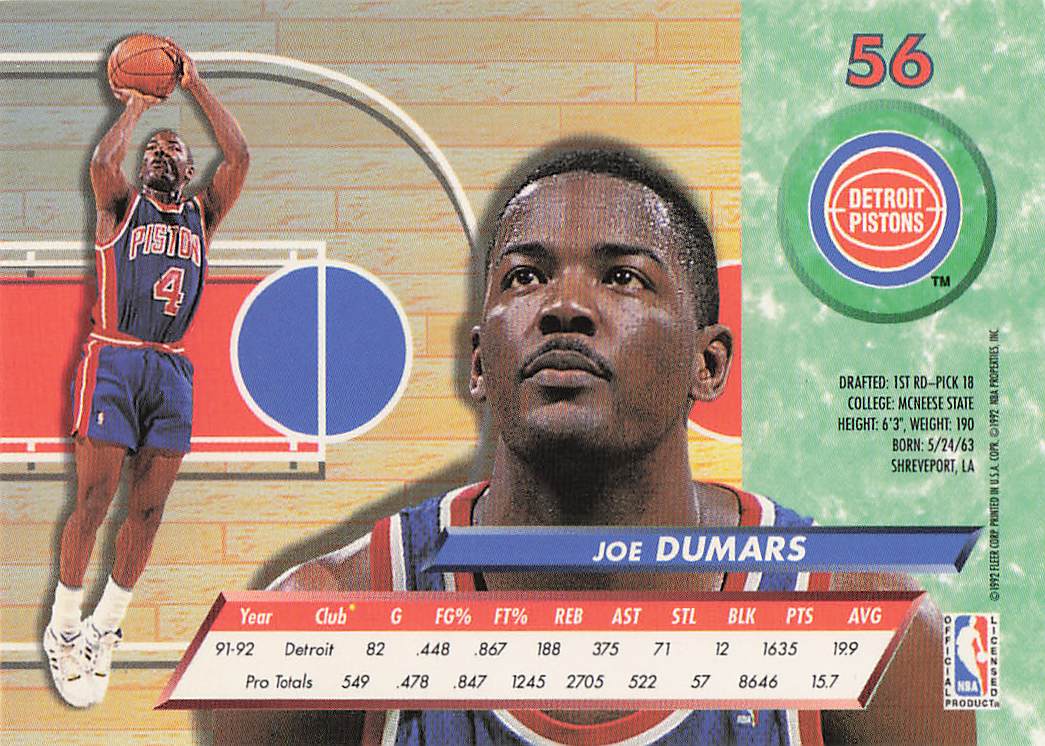 1992-93 Ultra Basketball Joe Dumars #56