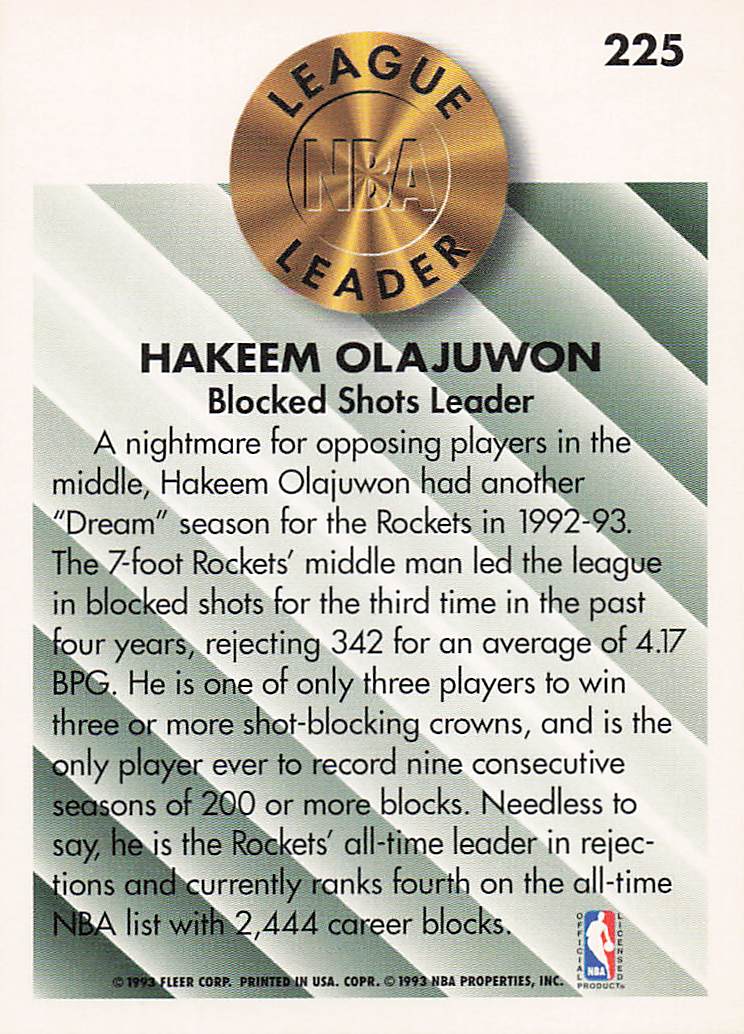1993-94 Fleer Basketball Hakeem Olajuwon #225