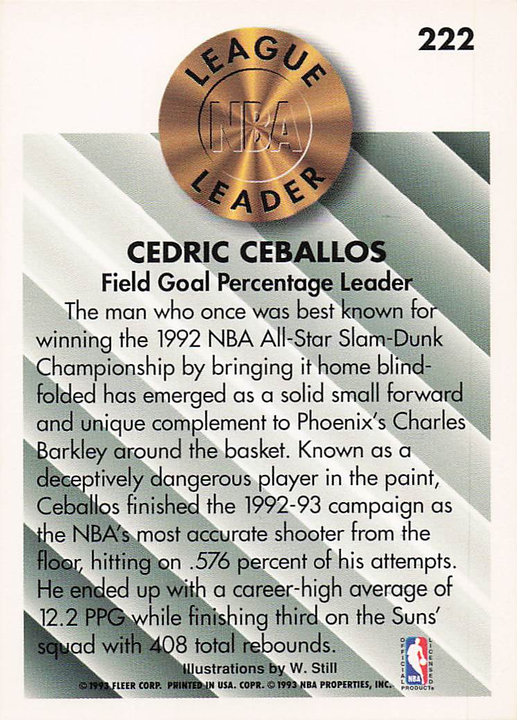 1993-94 Fleer Basketball Cedric Ceballos #222