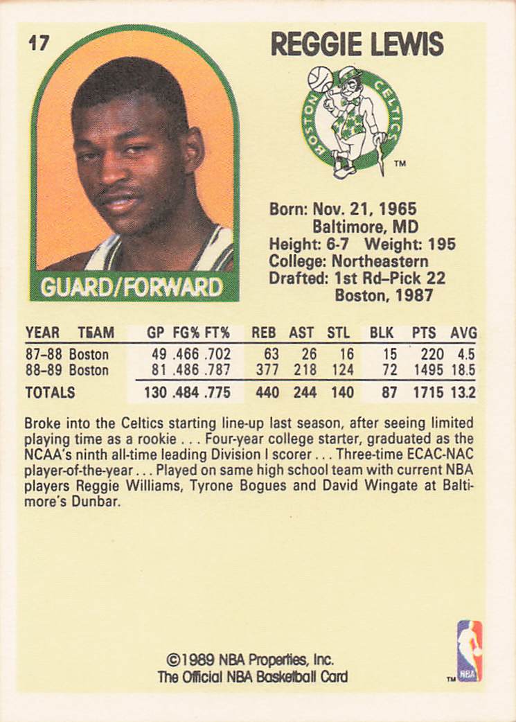 1989-90 Hoops Basketball Reggie Lewis #17 Rookie