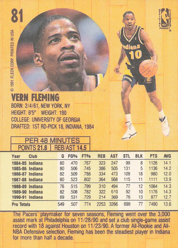 1991-92 Fleer Basketball Vern Fleming #81