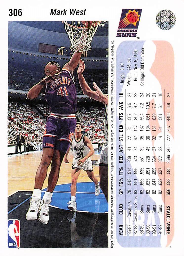 1992-93 Upper Deck Basketball Mark West #306b