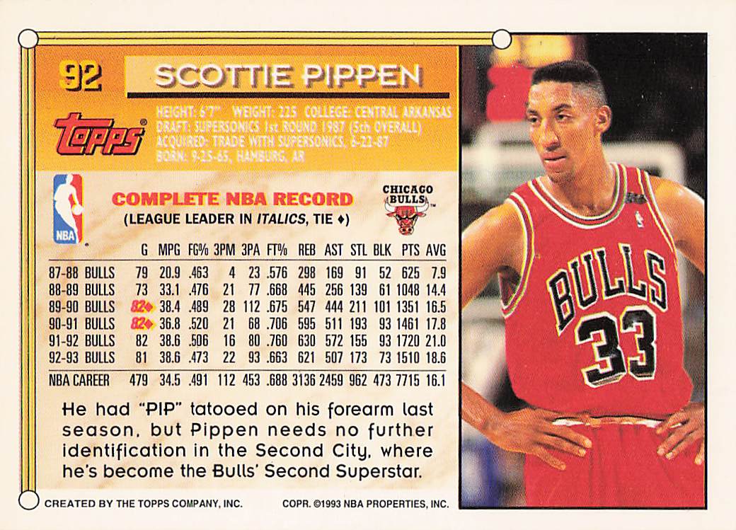 1993-94 Topps Basketball Gold Scottie Pippen #92