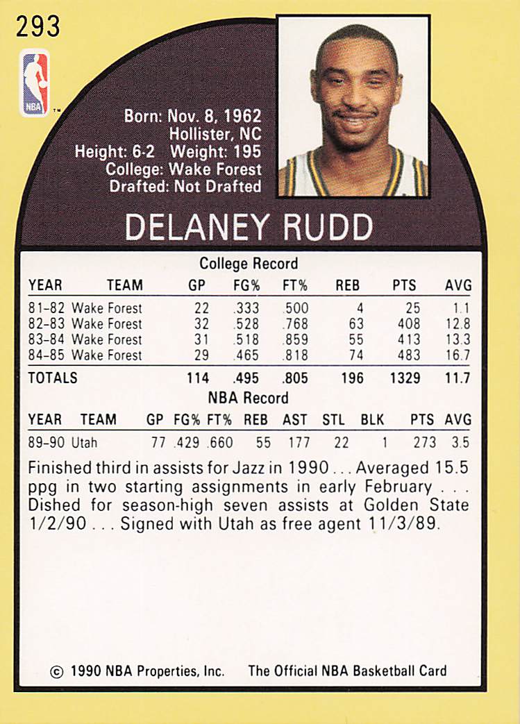1990-91 Hoops Basketball Delaney Rudd #293 Rookie
