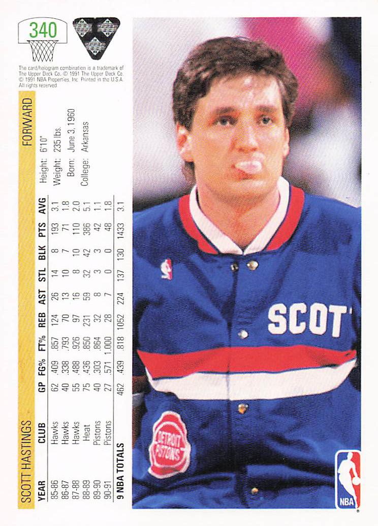 1991-92 Upper Deck Basketball Scott Hastings #340