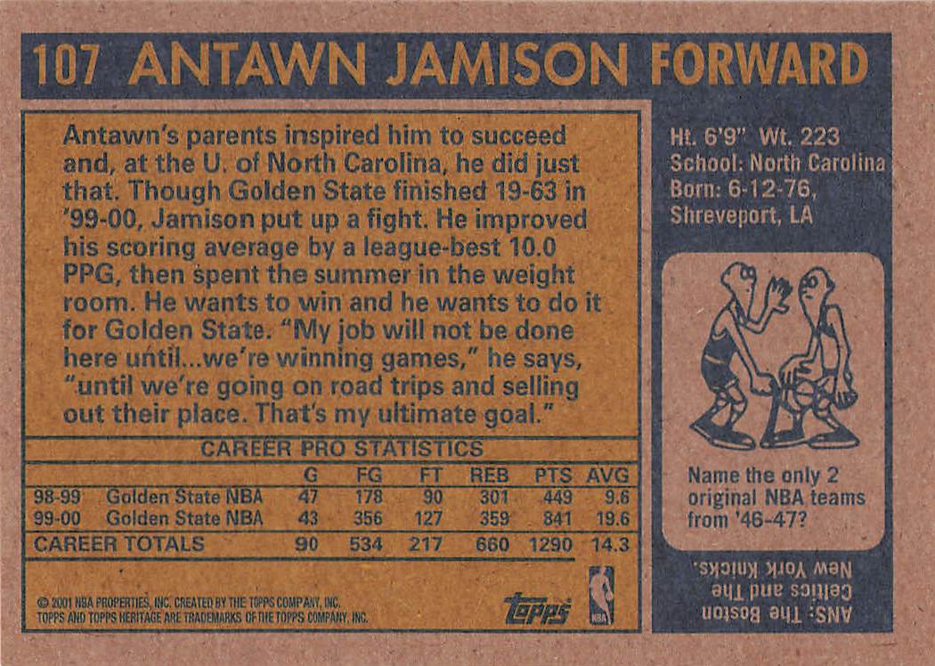 2000-01 Topps Heritage Basketball Antawn Jamison #107